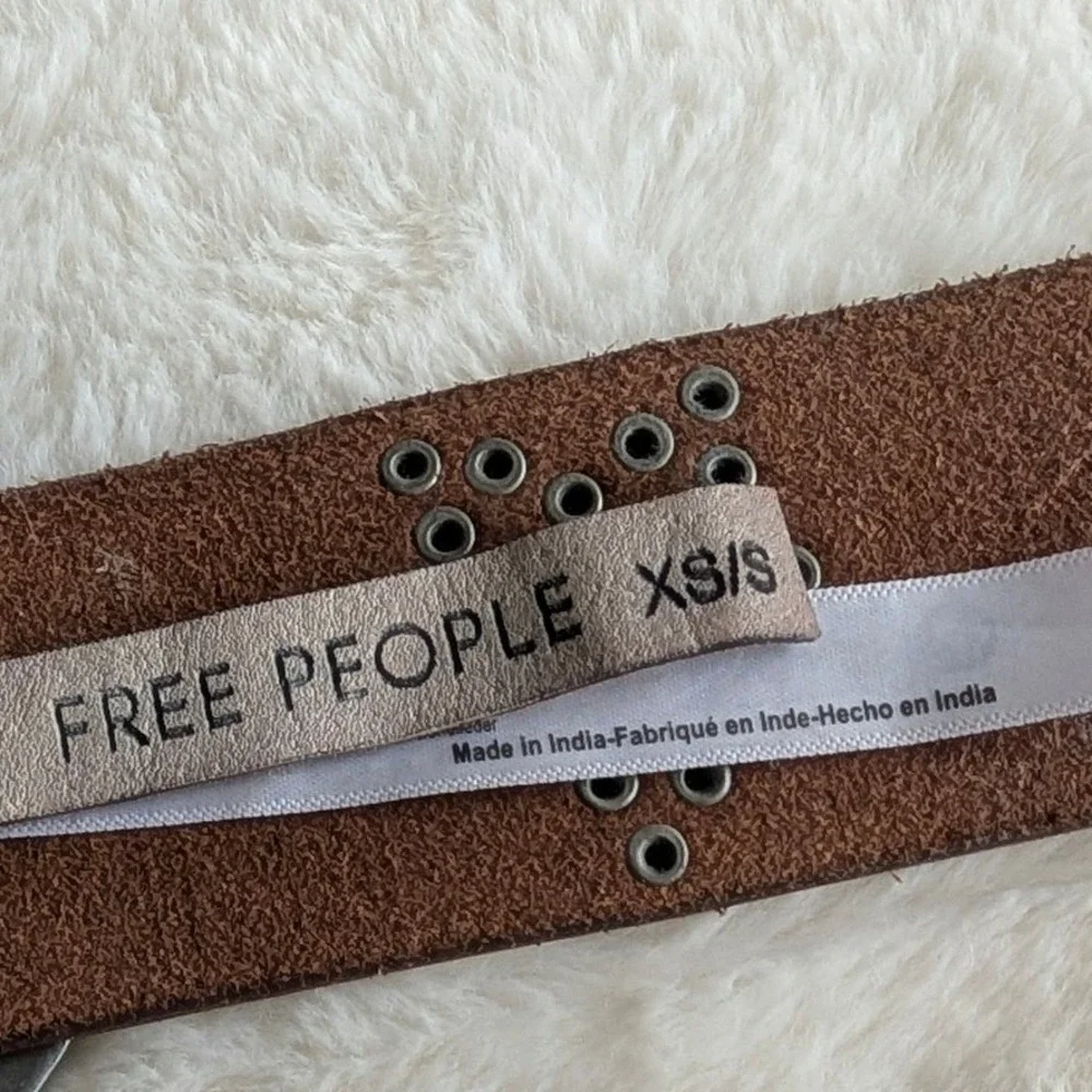 Free People Studded Star Leather Belt Cream Silver Octagon Buckle XS/S